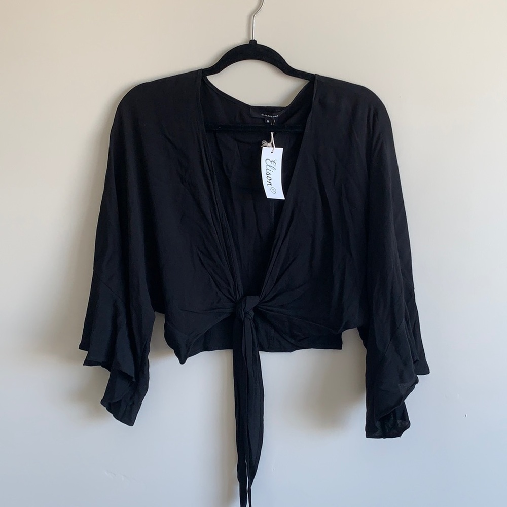 Black front tie top